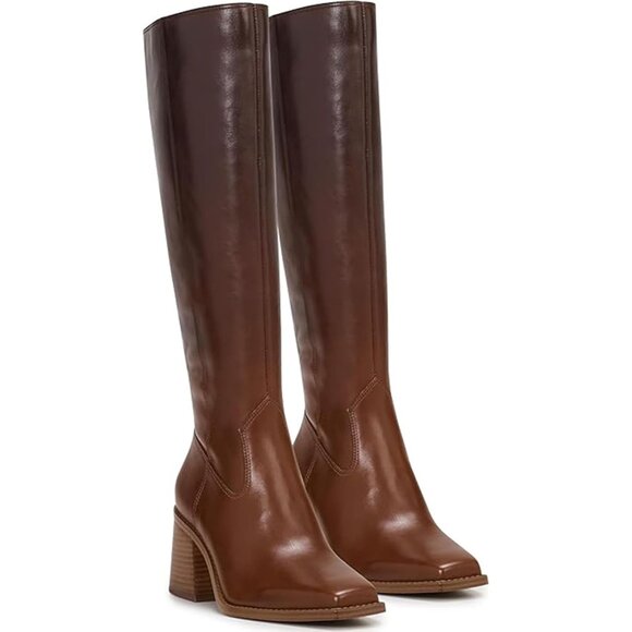 Women Ombre Polyurethane Knee High Square Toe Side Zipper Block Heel Boot - Picture 5 of 9